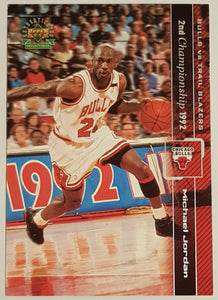 1999 Upper Deck Six Time NBA Champion Michael Jordan 2nd Championship 1992 #2 Silver Foil Parallel /700 Jumbo Trading Card