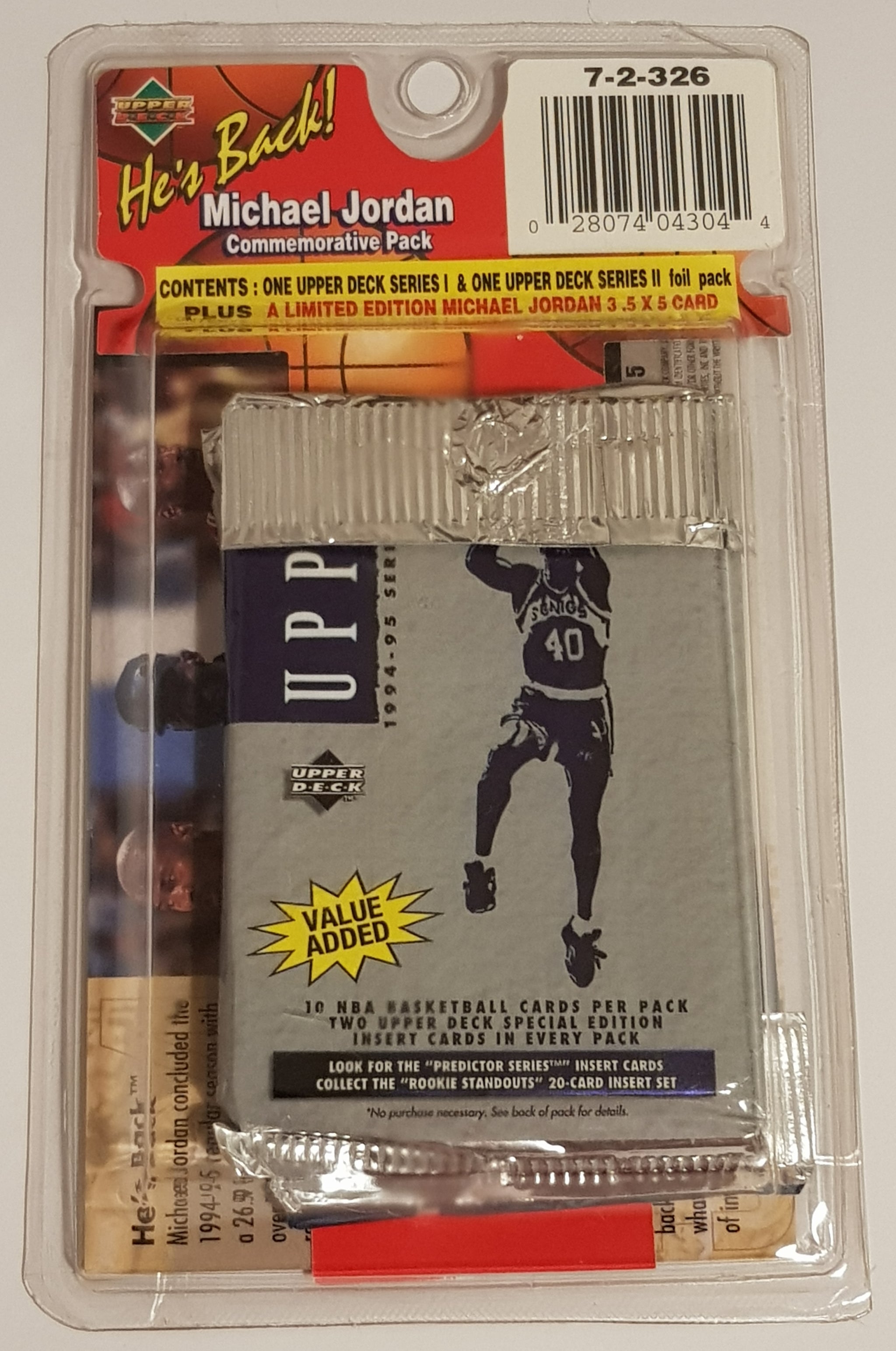 1995 Upper Deck He's Back! Michael Jordan Commemorative Pack Jumbo