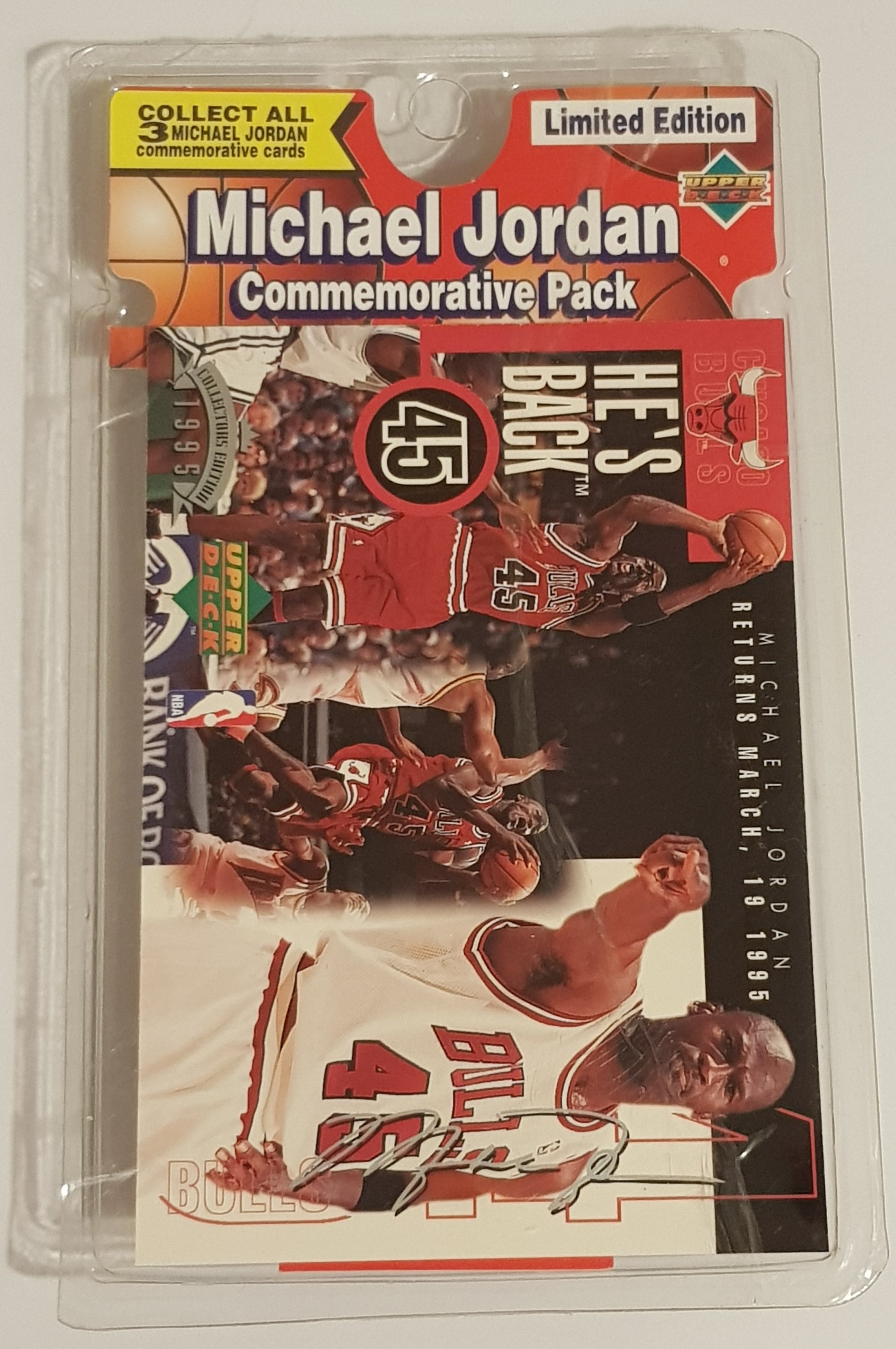 1995 Upper Deck He's Back! Michael Jordan Commemorative Pack Jumbo
