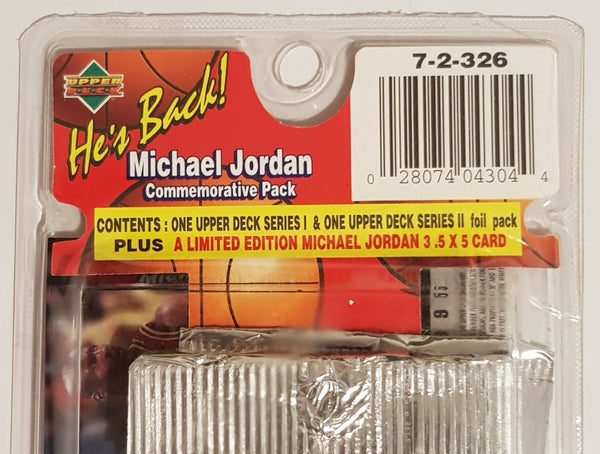 1995 Upper Deck He's Back! Michael Jordan Commemorative Pack Jumbo Trading Card Set (w/ 6 Sealed Wax Packs)