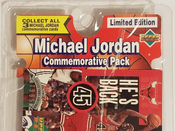 1995 Upper Deck He's Back! Michael Jordan Commemorative Pack Jumbo Trading Card Set (w/ 6 Sealed Wax Packs)