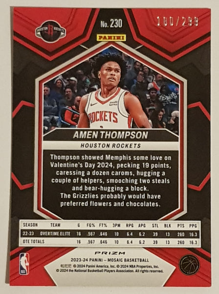 2023-24 Panini Mosaic Basketball Amen Thompson #230 Red Seismic Parallel /299 Rookie Card