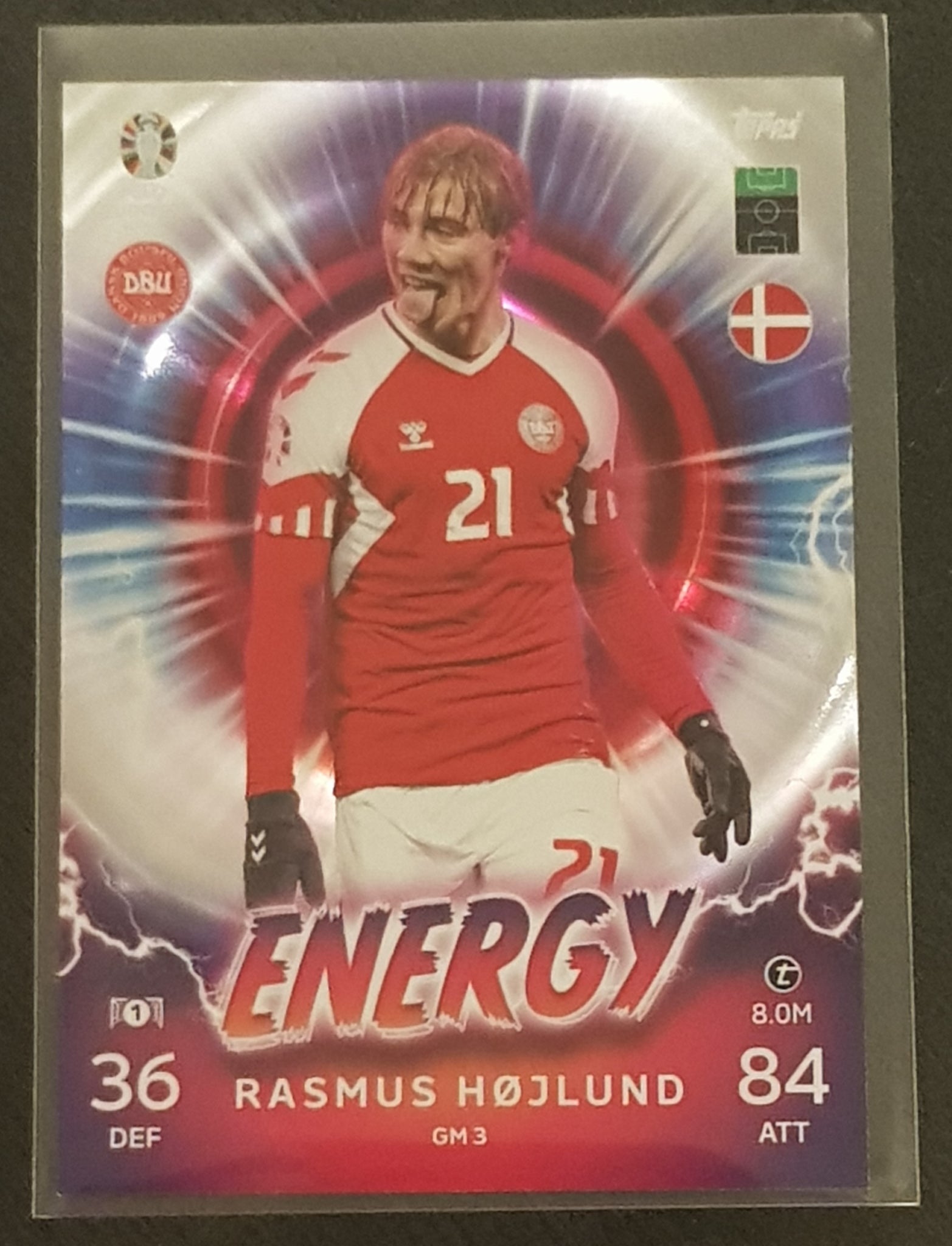 Topps Match Attax UEFA Euro 2024 Rasmus Højlund Energy #GM3 Trading Card