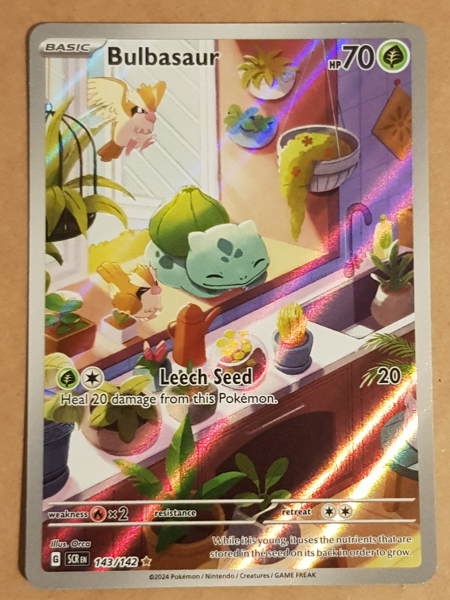 Pokemon Scarlet and Violet Stellar Crown Bulbasaur #143/142 Illustration Rare Holo Trading Card