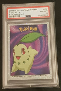 2001 Dunkin Boomer Pokemon Chikorita #152 PSA 8 Holo Trading Card Sticker