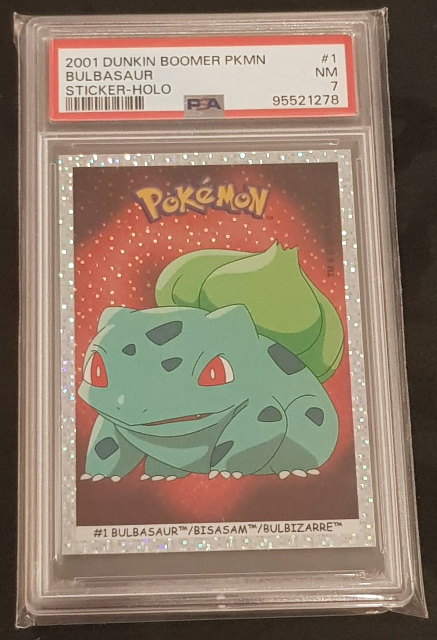 2001 Dunkin Boomer Pokemon Bulbasaur #1 PSA 7 Foil Trading Card Sticker