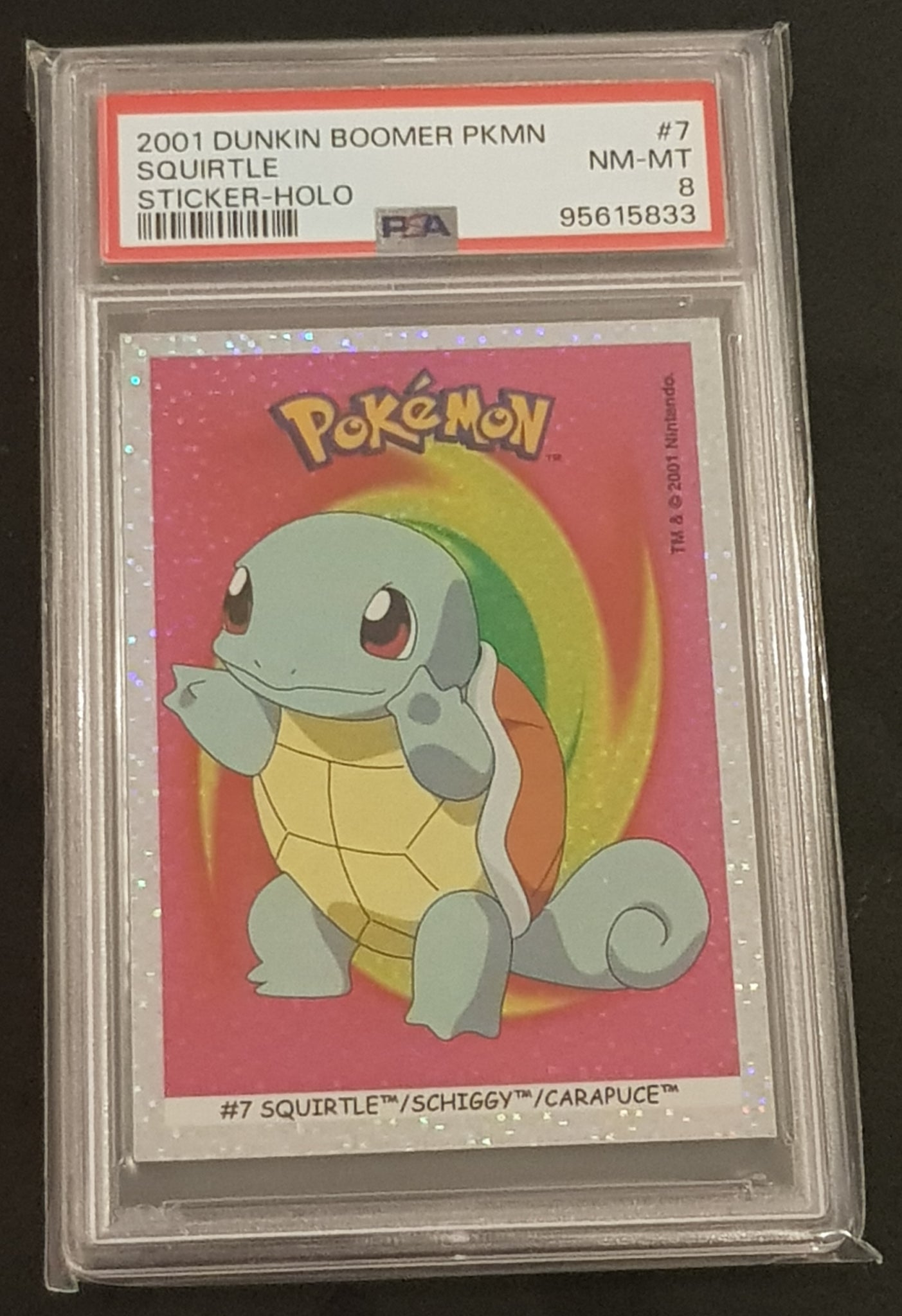 2001 Dunkin Boomer Pokemon Squirtle #7 PSA 8 Holo Trading Card Sticker Rotterdam Comics 2001 Dunkin Boomer Pokemon Squirtle #7 PSA 8 Holo Trading Card Sticker Rotterdam Comics