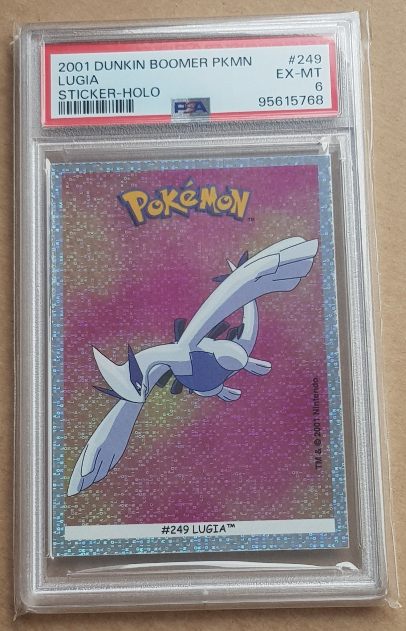 2001 Dunkin Boomer Pokemon Lugia #249 PSA 6 Holo Trading Card Sticker