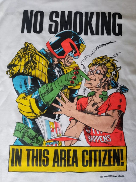 1992 Fleetway Judge Dredd No Smoking T-shirt L White (Vtg)