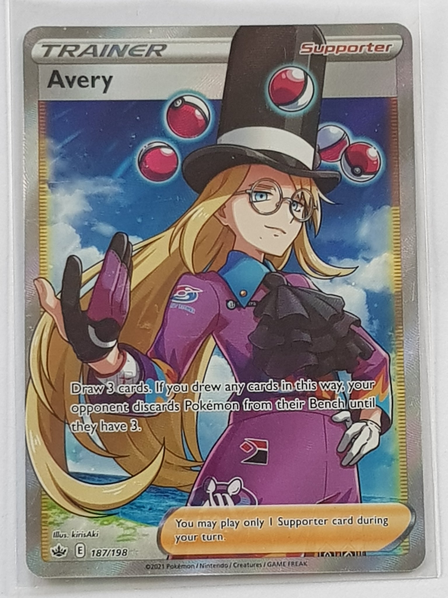 Pokemon Sword and Shield Chilling Reign Avery #187/198 Ultra Rare Holo Trading Card Pokemon Sword and Shield Chilling Reign Avery #187/198 Ultra Rare Holo Trading Card