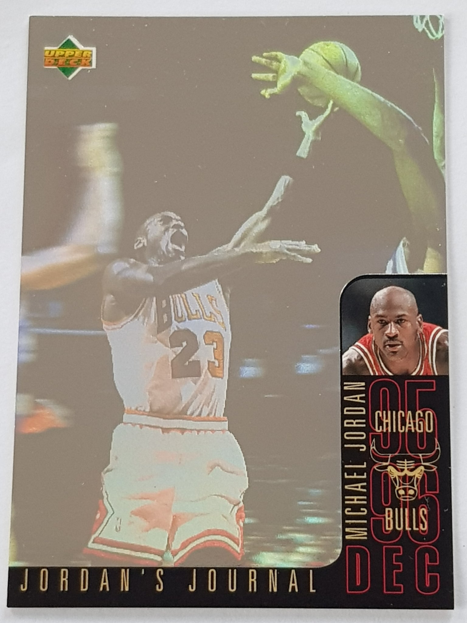 1996-97 Upper Deck Basketball Collectors Choice International Jordan's Journal #J2 Hologram Trading Card (French)