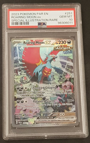 Pokemon Scarlet and Violet Paradox Rift Roaring Moon Ex #251/182 PSA 10 Special Illustration Rare Holo Trading Card