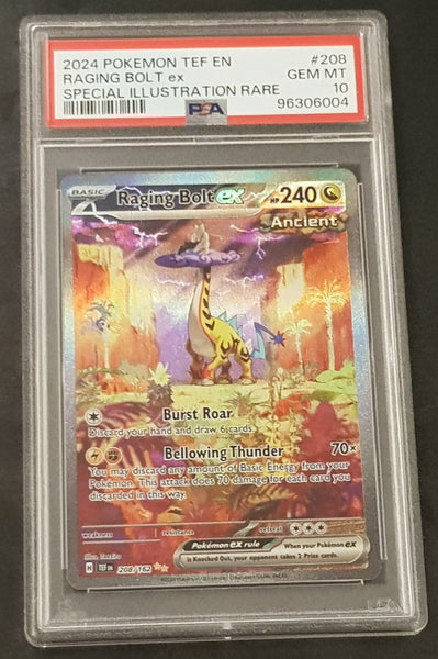 Pokemon Scarlet and Violet Temporal Forces Raging Bolt Ex #208/162 PSA 10 Special Illustration Rare Holo Trading Card