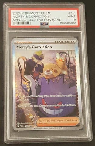 Pokemon Scarlet and Violet Temporal Forces Morty's Conviction #211/162 PSA 9 Special Illustration Rare Holo Trading Card