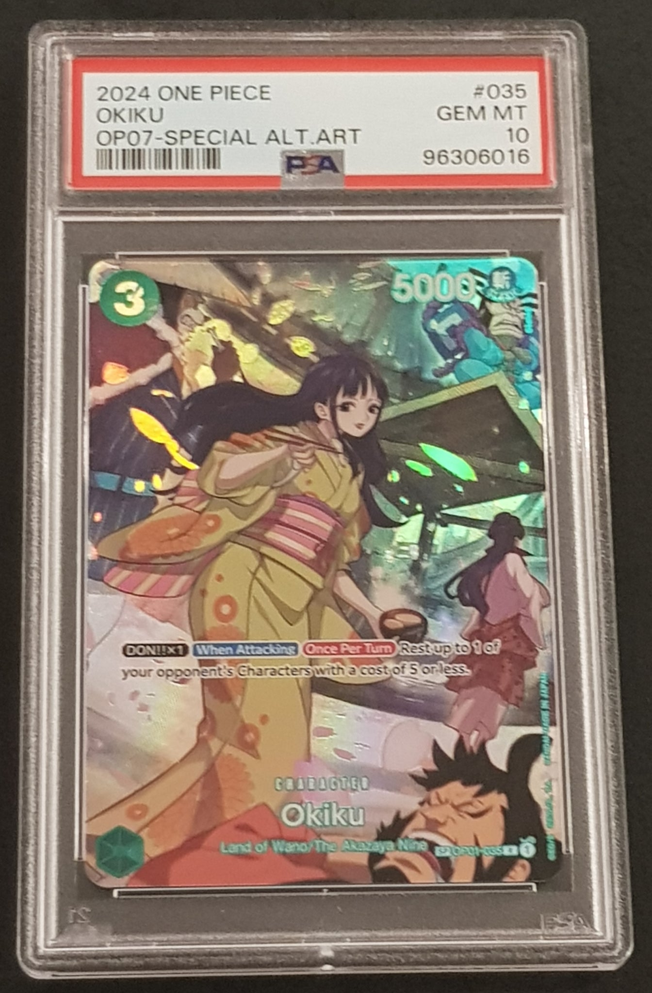 One Piece Card Game OP-07 500 Years in the Future #OP07-035 Okiku PSA 10 Special Alt Art Foil Trading Card