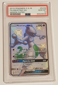 Pokemon Sun and Moon Hidden Fates Mewtwo GX #SV59/SV94 PSA 10 Shiney Ultra Rare Full Art Holo Trading Card