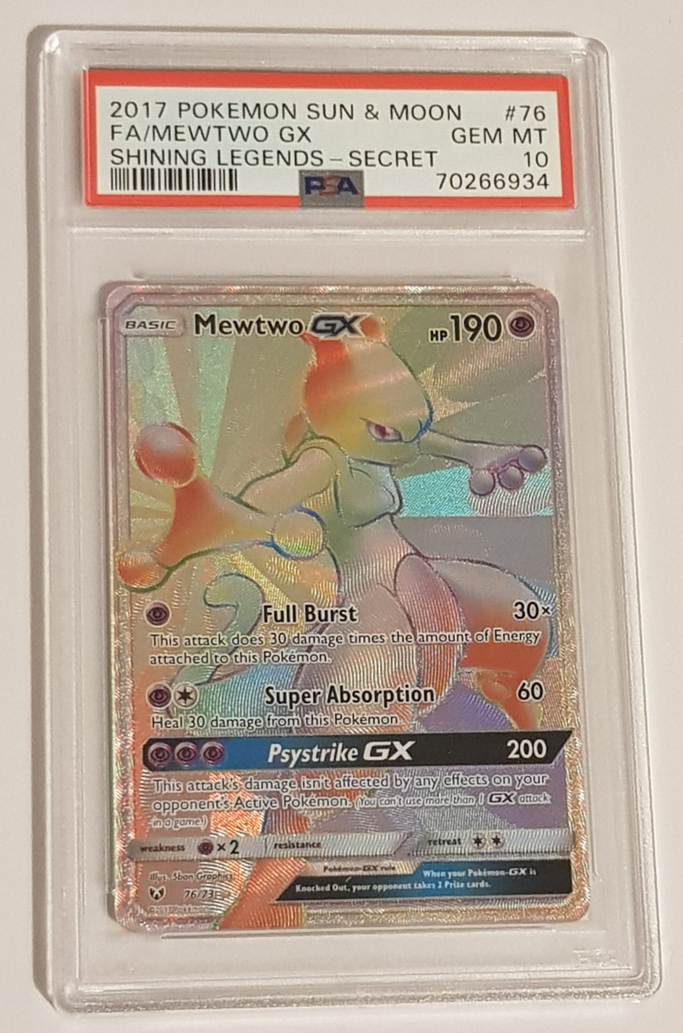 Pokemon Sun and Moon Shining Legends Mewtwo GX #76/73 PSA 10 Secret Ra Rotterdam Comics Pokemon Sun and Moon Shining Legends Mewtwo GX #76/73 PSA 10 Secret Ra Rotterdam Comics