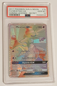 Pokemon Sun and Moon Shining Legends Mewtwo GX #76/73 PSA 10 Secret Rare Full Art Holo Trading Card