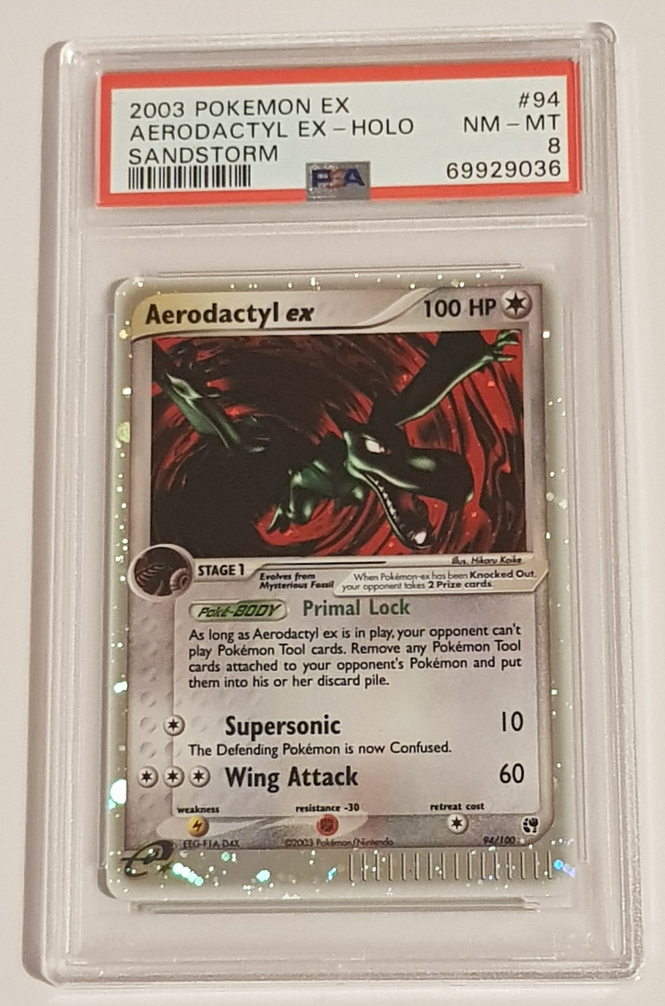 Pokemon Ex Sandstorm Aerodactyl EX #94/100 PSA 8 Ultra Rare Holo Trading Card