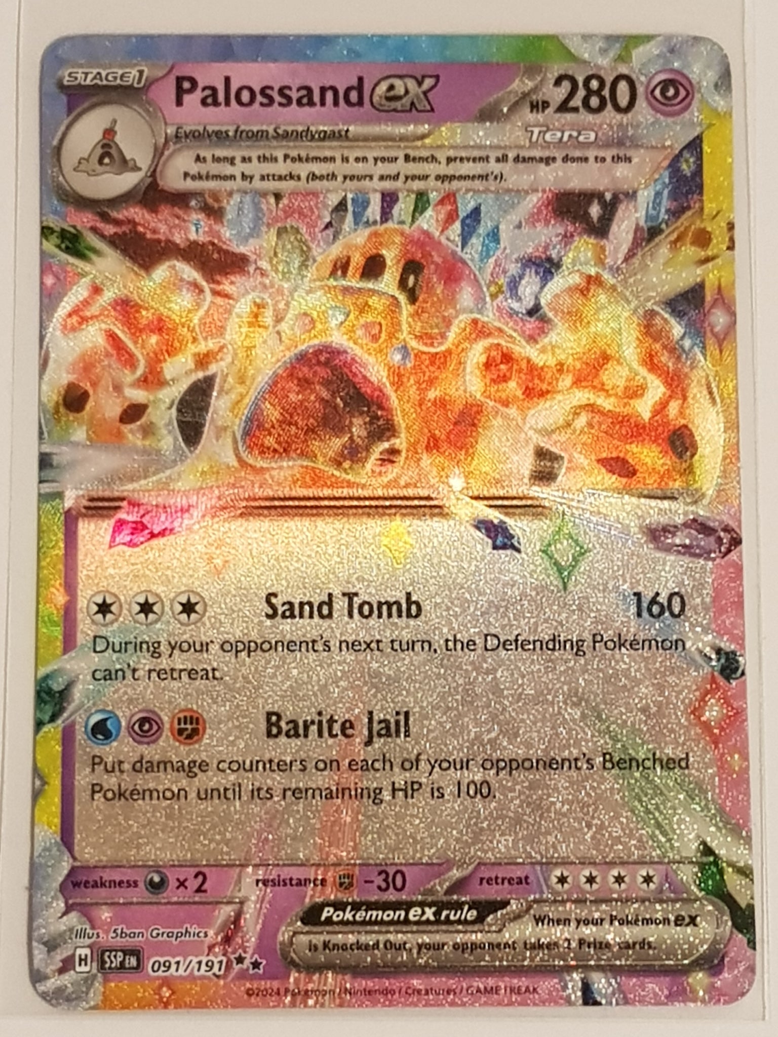 Pokemon Scarlet and Violet Surging Sparks Palossand Ex #091/191 Double Rare Holo Trading Card