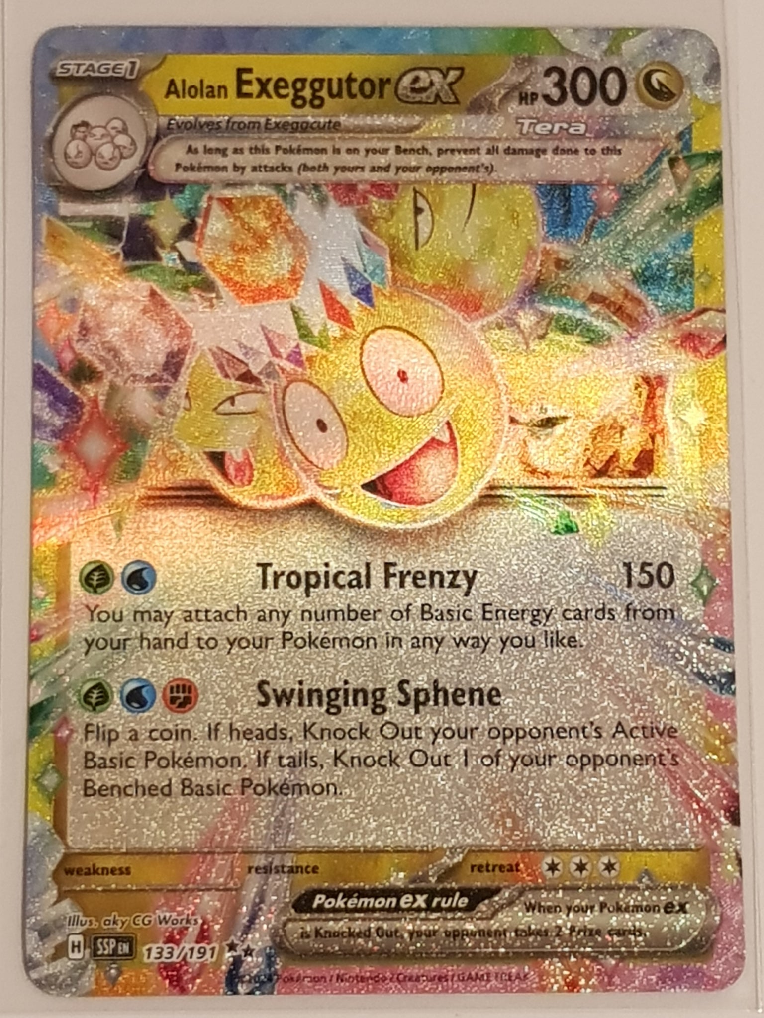 Pokemon Scarlet and Violet Surging Sparks Alolan Exeggutor Ex #133/191 Double Rare Holo Trading Card