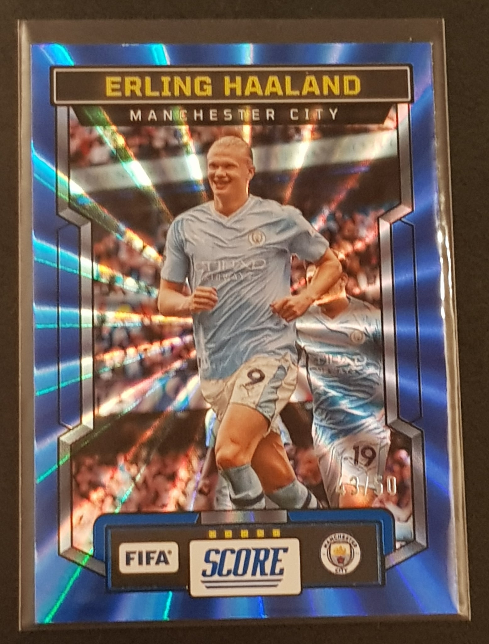 2023-24 Panini Score FIFA Erling Haaland #145 Blue Laser Parallel /50 Trading Card