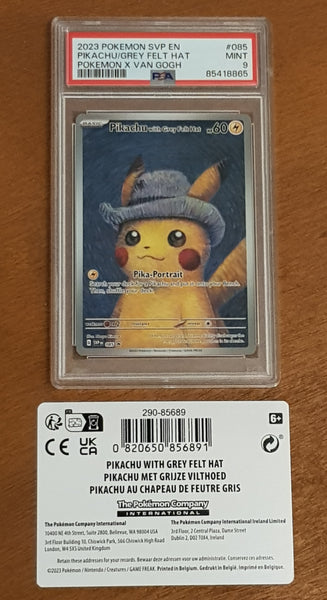 Pokemon x Van Gogh Museum Pikachu w/ Grey Felt Hat #SVP-085 Black Star Promo PSA 9 Trading Card