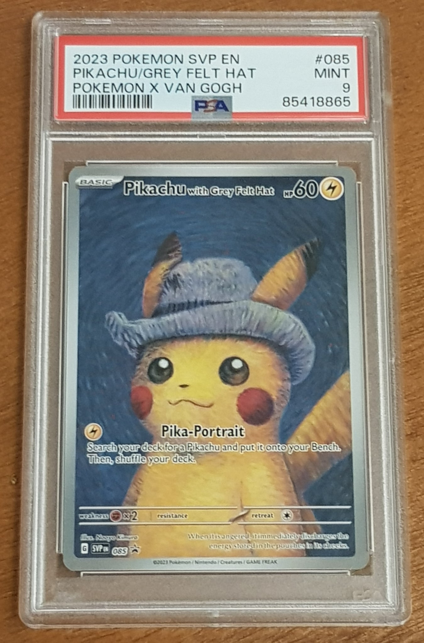 Pokemon x Van Gogh Museum Pikachu w/ Grey Felt Hat #SVP-085 Black Star Promo PSA 9 Trading Card