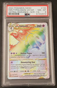 Pokemon Sword and Shield Astral Radiance Hisuian Typhlosion Vstar #193/189 PSA 8 Full Art Secret Rare Rainbow Holo Trading Card