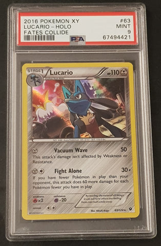 Pokemon XY Fates Collide Lucario #63/124 PSA 9 Rare Holo Trading Card