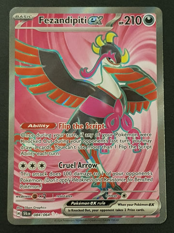 Pokemon Scarlet and Violet Shrouded Fable Fezandipiti Ex #084/064 Ultra Rare Holo Trading Card