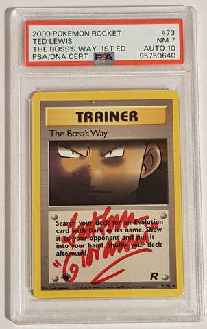 Pokemon Team Rocket (1st Edition) The Boss's Way #73/82 PSA 7/AUTO 10 Trading Card (Signed by Ted Lewis)