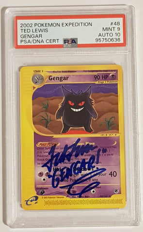 Pokemon Expedition Gengar #48/165 PSA 9/AUTO 10 Non-Holo Rare Trading Card (Signed by Ted Lewis)