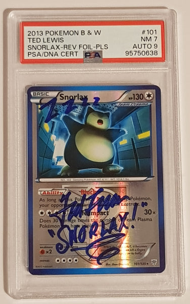 Pokemon Black and White Plasma Storm Snorlax #101/135 PSA 7/AUTO 9 Reverse Holo Rare Trading Card (Signed by Ted Lewis)