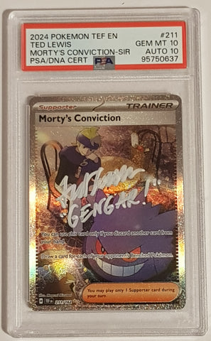 Pokemon Scarlet and Violet Temporal Forces Morty's Conviction #211/162 PSA 10/AUTO 10 Special Illustration Rare Trading Card (Signed by Ted Lewis)