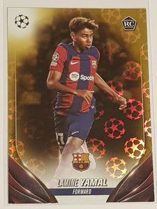 2023-24 Topps UEFA Club Competitions Lamine Yamal #64 Gold Starball Foil Parallel Rookie Card