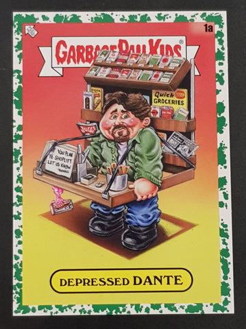 Garbage Pail Kids GPK x View Askew Depressed Dante #1a Green Parallel Trading Card