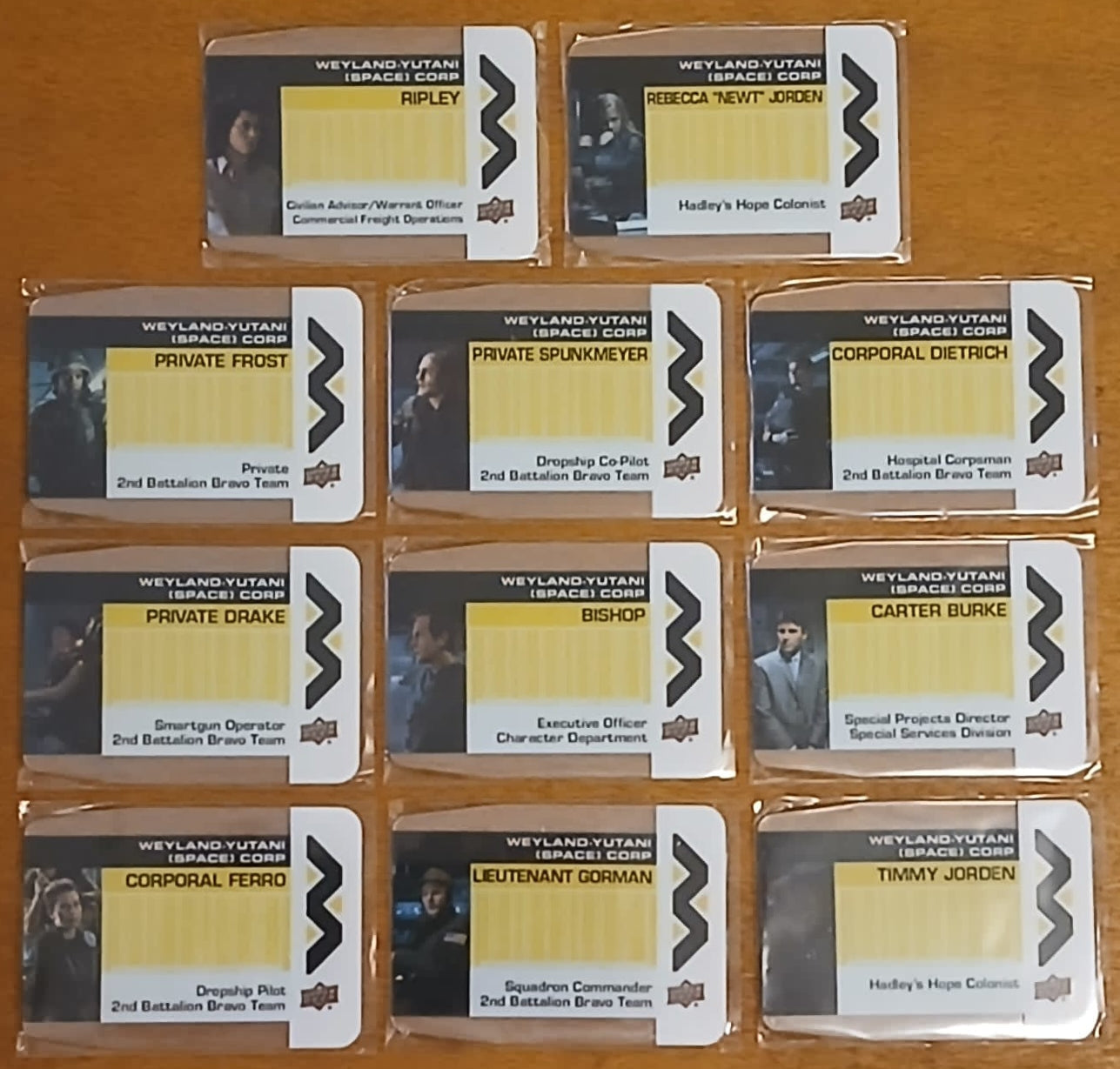 2018 Upper Deck Aliens Weyland-Yutani Space Corp #WY-1-WY-11 Plexiglass Trading Card Insert Set