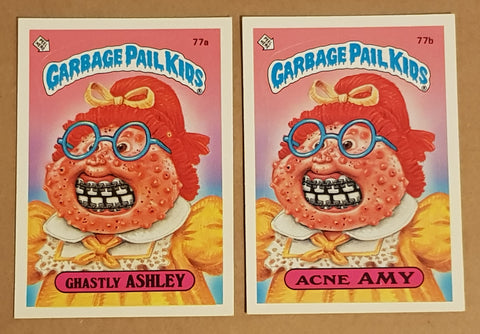 Garbage Pail Kids Original Series 2 #77a/b - Ghastly Ashley/Acne Amy Sticker Set (1st Print/Matte)