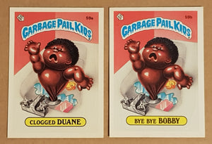 Garbage Pail Kids Original Series 2 #59a/b - Clogged Duane/Bye Bye Bobby Sticker Set (1st Print/Matte)