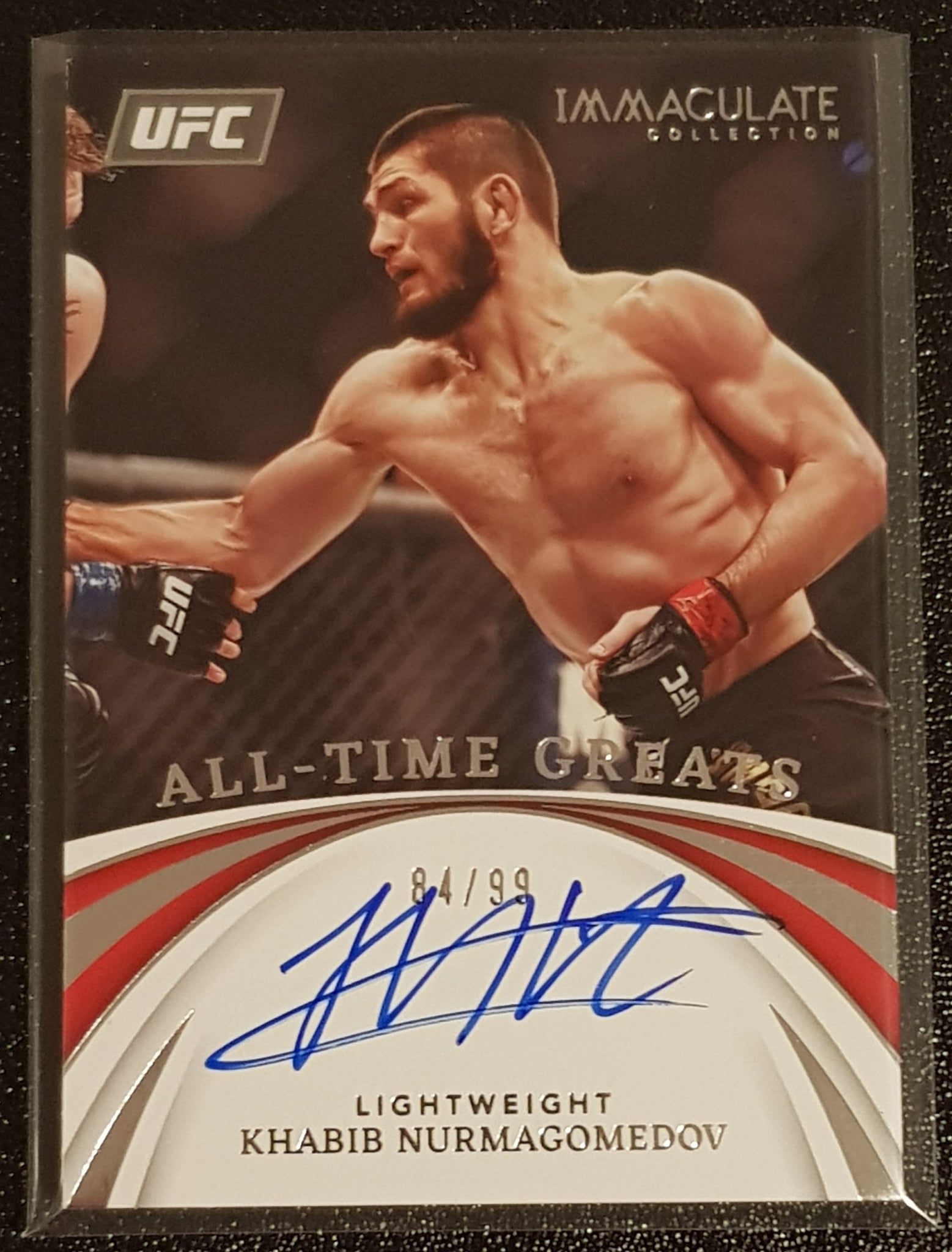 2022 Panini Immaculate Collection UFC All-Time Greats Khabib Nurmagomedov #AT-KBN /99 Autograph Card