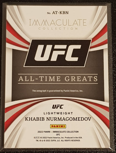 2022 Panini Immaculate Collection UFC All-Time Greats Khabib Nurmagomedov #AT-KBN /99 Autograph Card