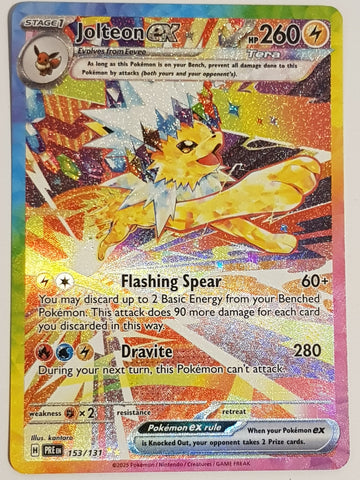 Pokemon Scarlet and Violet Prismatic Evolutions Jolteon Ex #153/131 Special Illustration Rare Holo Trading Card