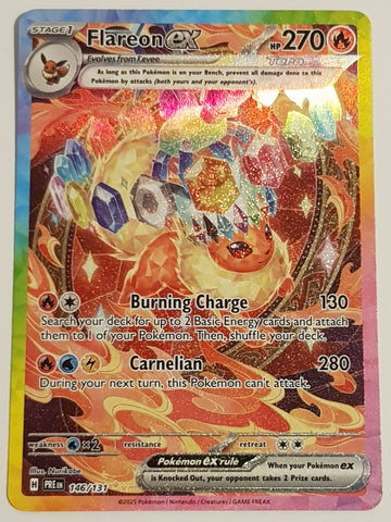 Pokemon Scarlet and Violet Prismatic Evolutions Flareon Ex #146/19l31 Special Illustration Rare Holo Trading Card