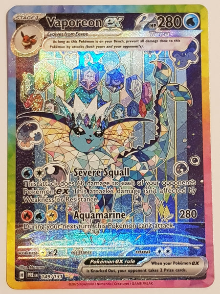 Pokemon Scarlet and Violet Prismatic Evolutions Vaporeon Ex #149/19l31 Special Illustration Rare Holo Trading Card