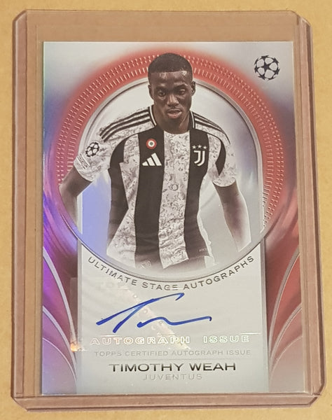 2024-25 Topps UEFA Club Competitions Flagship Edition Ultimate Stage Autographs Timothy Weah #USA-TW Red Parallel /5 Autograph Card