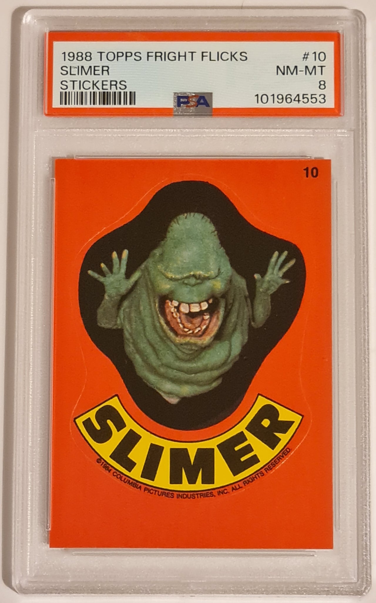 1988 Topps Fright Flicks Sticker Card #10 PSA 8 Slimer Trading Card