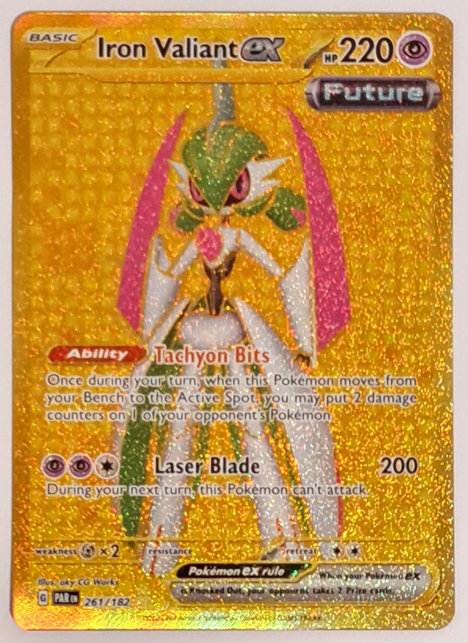 Pokemon Scarlet and Violet Paradox Rift Iron Valiant Ex #261/182 Gold Hyper Rare Holo Trading Card Pokemon Scarlet and Violet Paradox Rift Iron Valiant Ex #261/182 Gold Hyper Rare Holo Trading Card