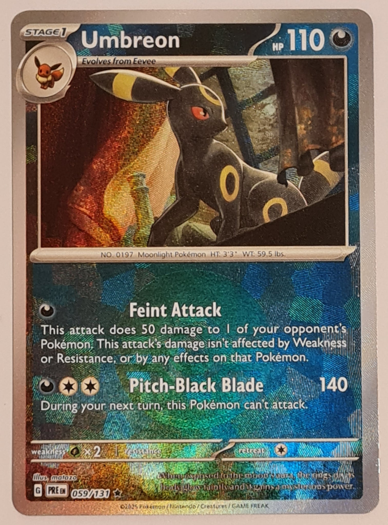 Pokemon Scarlet and Violet Prismatic Evolutions Umbreon #059/131 Pokeball Reverse Rare Holo Trading Card Pokemon Scarlet and Violet Prismatic Evolutions Umbreon #059/131 Pokeball Reverse Rare Holo Trading Card