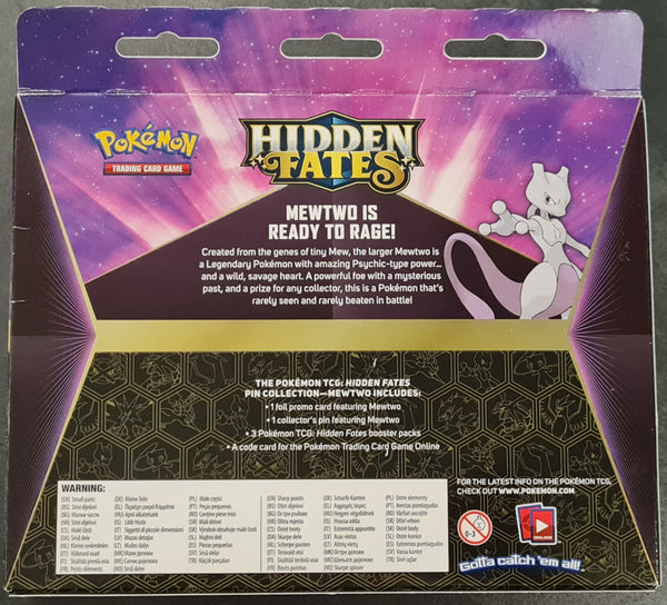 Pokemon Sun and Moon Hidden Fates (3) Booster Pack Mewtwo Pin Collection